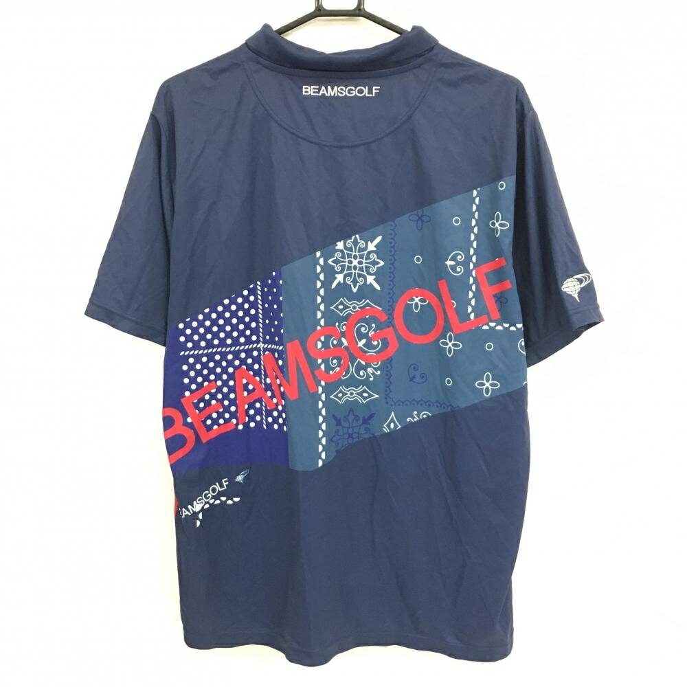 【超美品】ビームスゴルフ 半袖ポロシャツ ネイビー×レッド 背面ビッグロゴ 光沢感 メンズ XL ゴルフウェア BEAMS GOLF