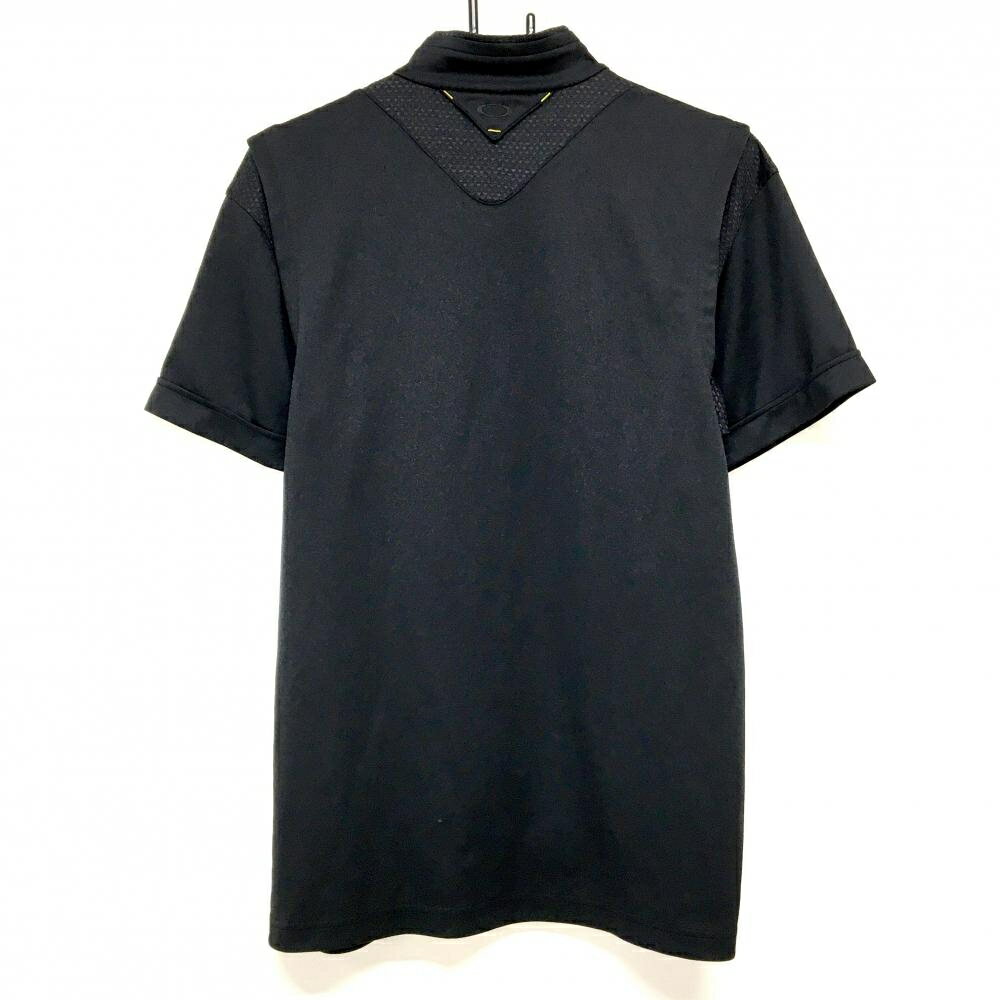 【超美品】オークリー 半袖ハイネックシャツ 黒×イエロー ハーフジップ ロゴ刺しゅ...