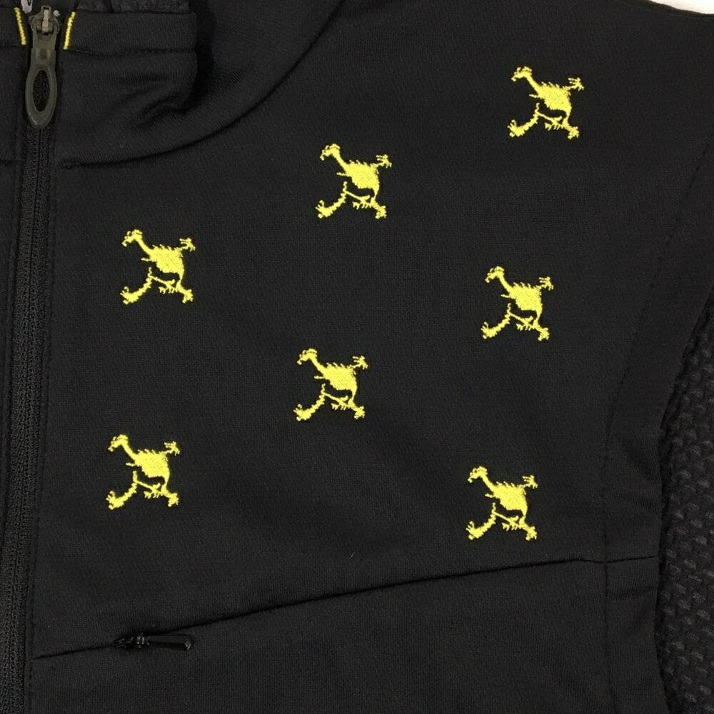 【超美品】オークリー 半袖ハイネックシャツ 黒×イエロー ハーフジップ ロゴ刺しゅ...