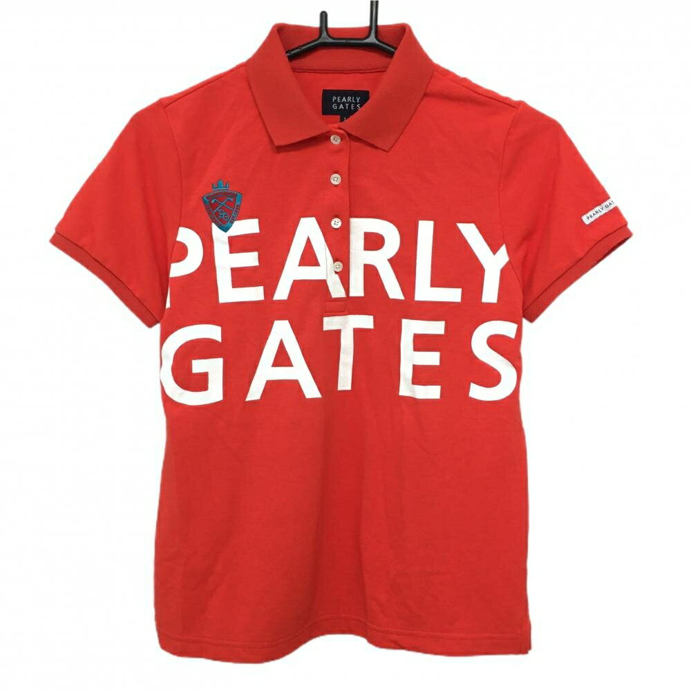 PEARLY GATES - 【超美品】パーリーゲイツ 半袖ポロシャツ レッド×白 ビッグロゴ レディース 1(M) ゴルフウェア PEARLY GATES