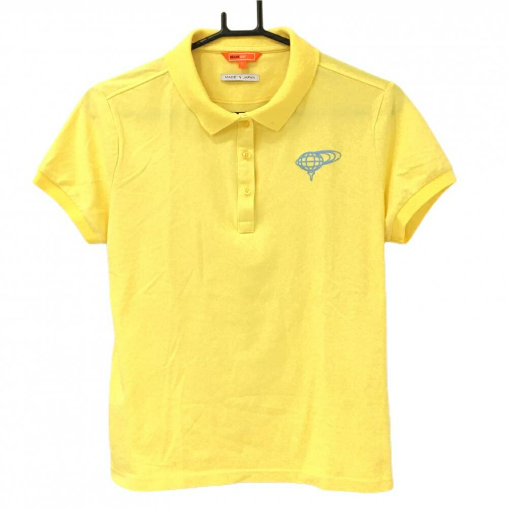 【美品】ビームスゴルフ 半袖ポロシャツ イエロー ロゴライトブルー レディース L ゴルフウェア BEAMS GOLF