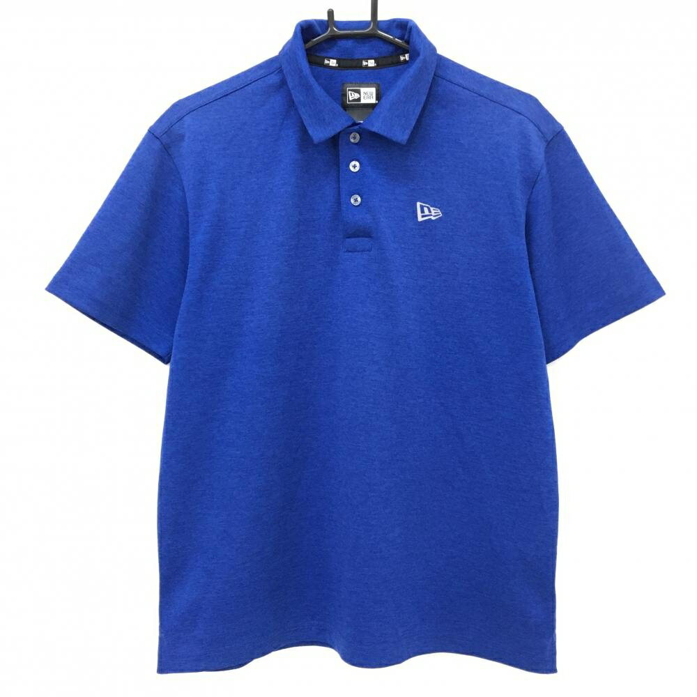 【超美品】ニューエラ 半袖ポロシャツ 杢ブルー ロゴ メンズ LARGE ゴルフウェア N...