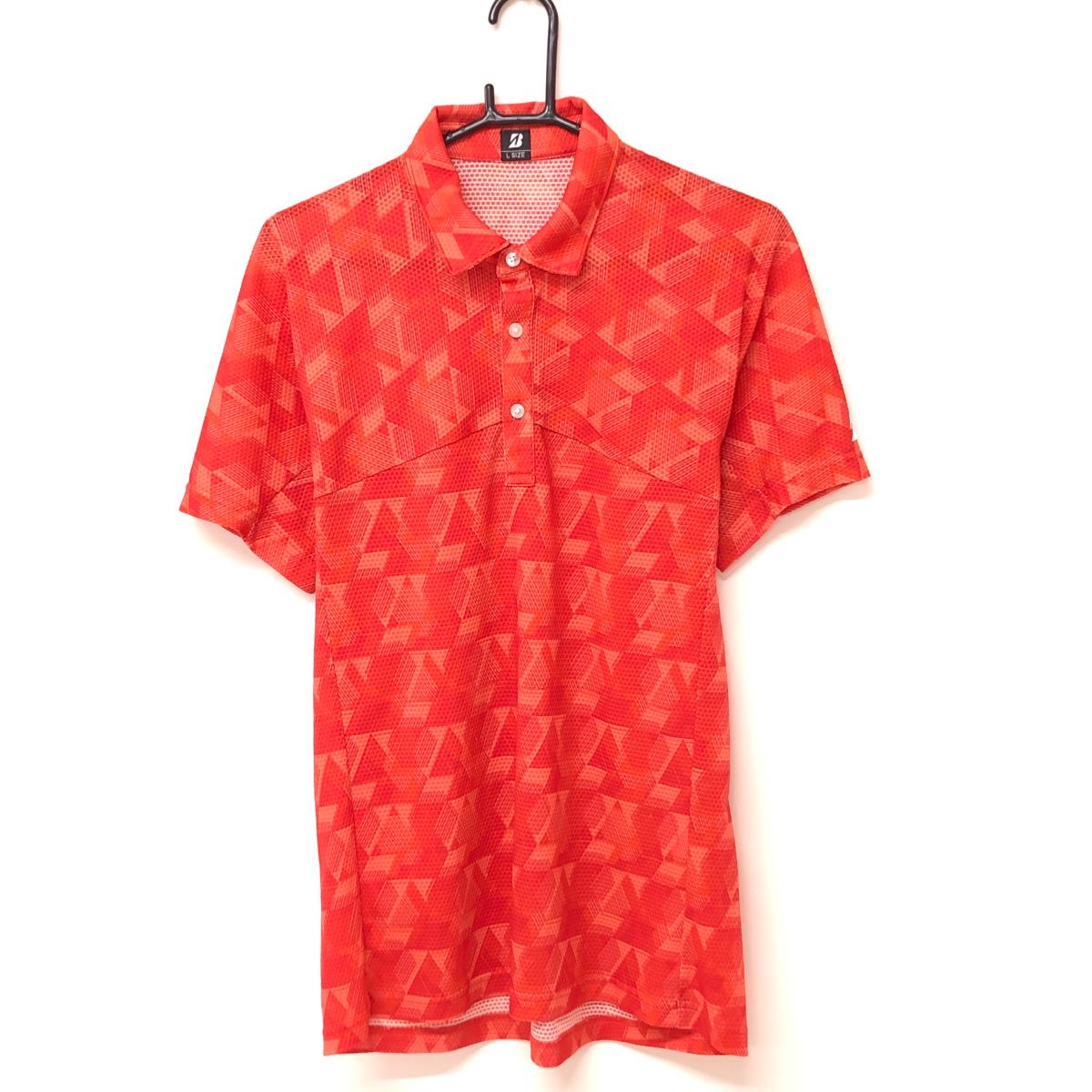 【超美品】ブリヂストン 半袖ポロシャツ オレンジ×レッド 総柄 凹凸生地 メンズ L ...