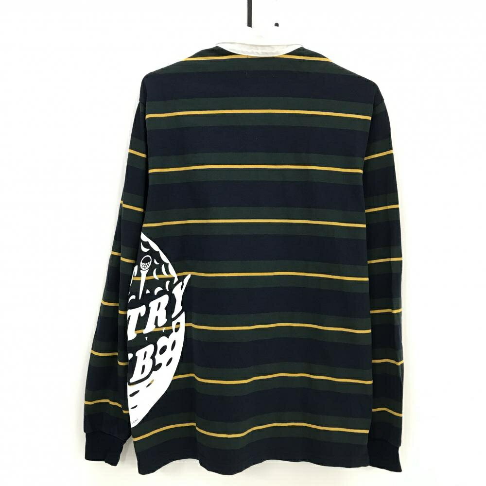 ユナイテッドアローズアンドサンズ 長袖ポロシャツ グリーン×ネイビー ボーダー メンズ M ゴルフウェア UNITED ARROWS & SONS