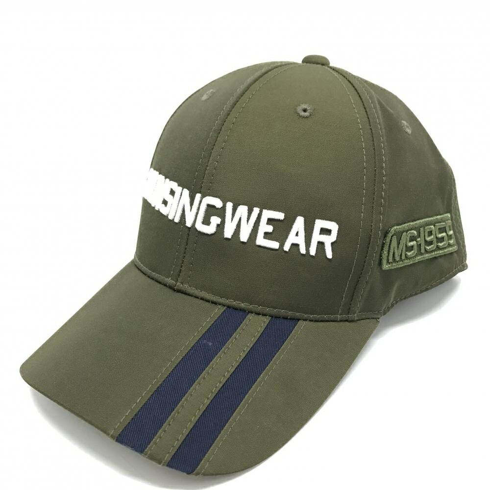 【美品】マンシングウェア キャップ カーキ×白 立体ロゴ F(56-60cm) ゴルフウェア Munsingwear