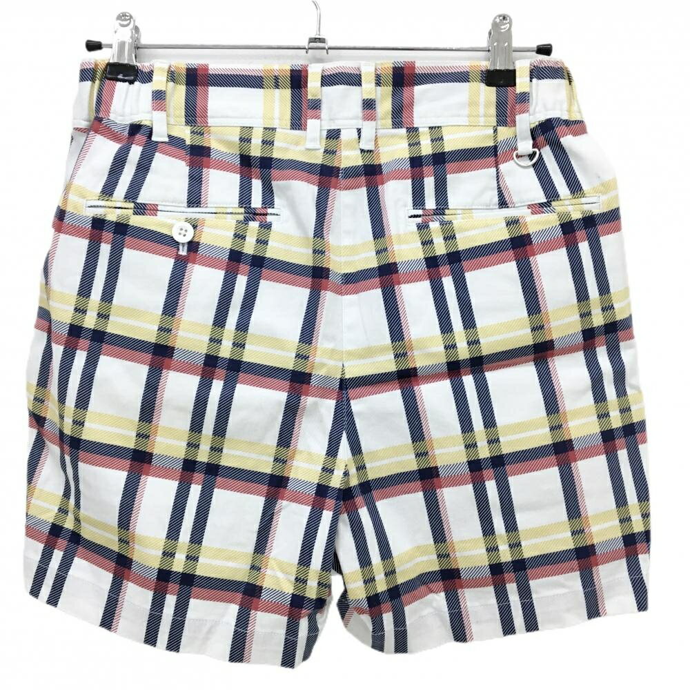 【超美品】チャンピオン ショートパンツ 白×ネイビー×イエロー チェック レディース LARGE ゴルフウェア Champion