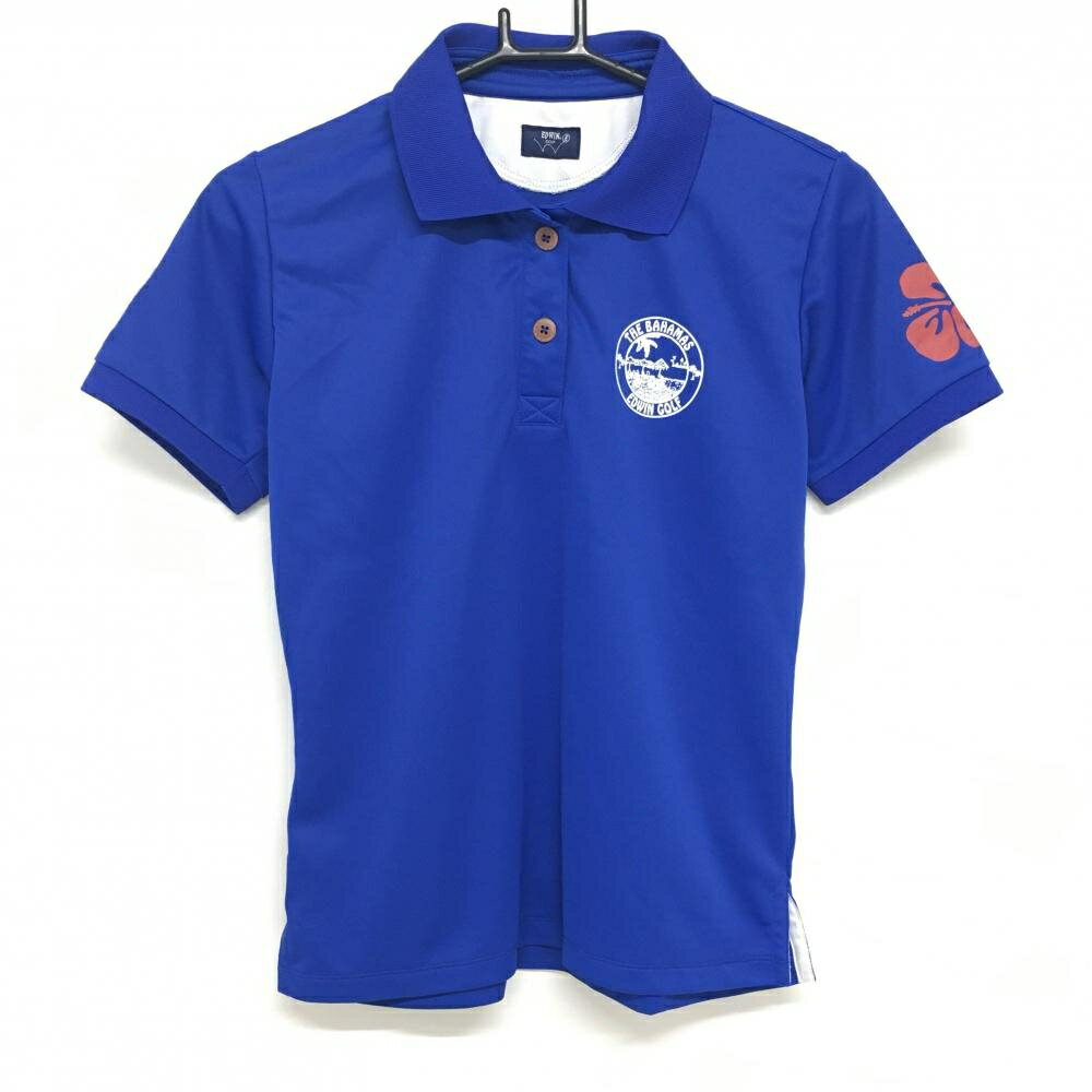 EDWIN - 【当店ポイント10倍！楽天スーパーセール期間限定】【美品】エドウィン 半袖ポロシャツ ブルー 後ビッグロゴ レディース M ゴルフウェア EDWIN GOLF