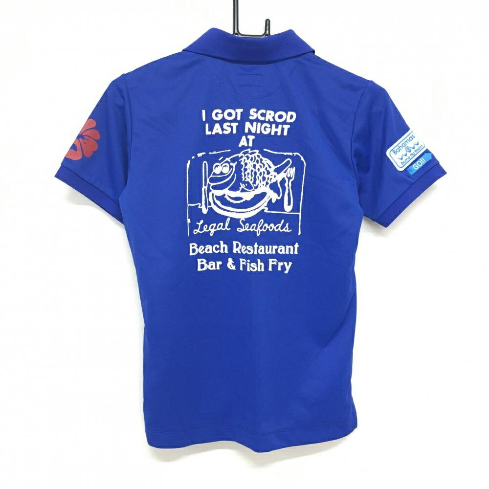 【美品】エドウィン 半袖ポロシャツ ブルー 後ビッグロゴ レディース M ゴルフウェア EDWIN GOLF