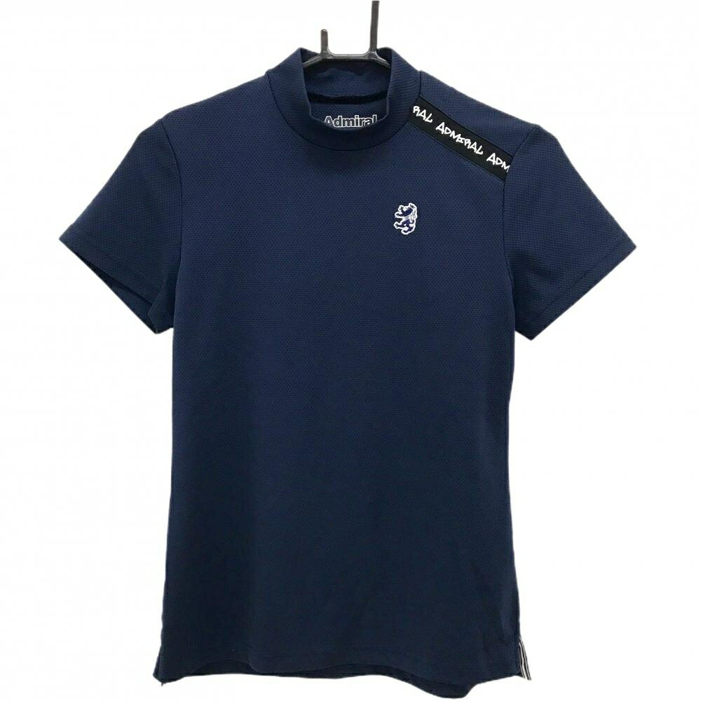 【美品】アドミラル 半袖ハイネックシャツ ネイビー 地模様 胸ロゴ レディース M ゴルフウェア Admiral