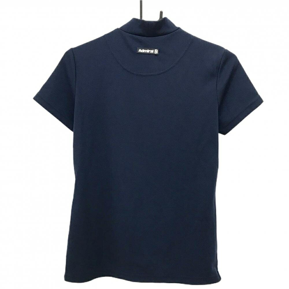 【美品】アドミラル 半袖ハイネックシャツ ネイビー 地模様 胸ロゴ レディース M ゴルフウェア Admiral