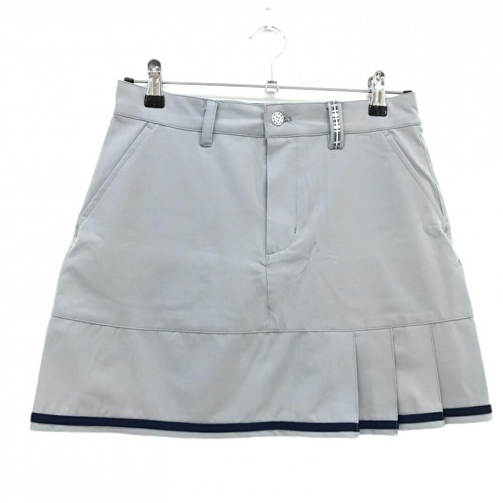 【超美品】フィドラ スカート グレー×ネイビー 裾テープライン ロゴワッペン ストレッチ レディース M/M ゴルフウェア FIDRA