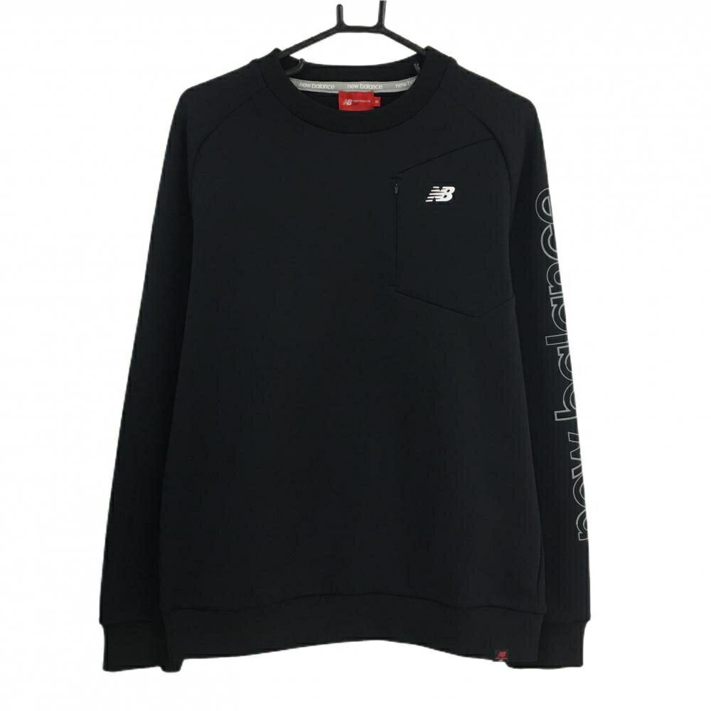 【超美品】ニューバランスゴルフ トレーナー 黒 袖ロゴ メンズ 5(L) ゴルフウェア New Balance