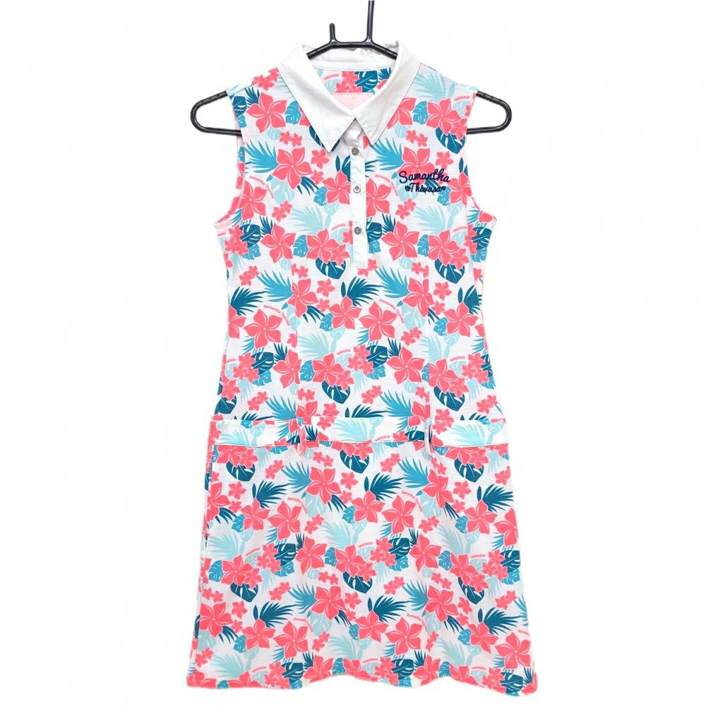 【超美品】サマンサタバサUNDER25 ノースリーブワンピース 白×ピンク×グリーン 花柄 レディース M ゴルフウェア Samantha Thavasa