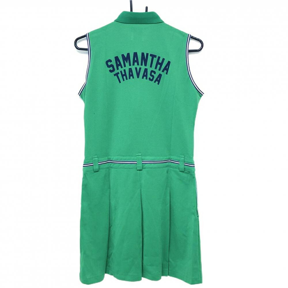 【新品】サマンサタバサNo.7 ノースリーブポロワンピース グリーン×ネイビー レディース 38(M) ゴルフウェア Samantha Thavasa