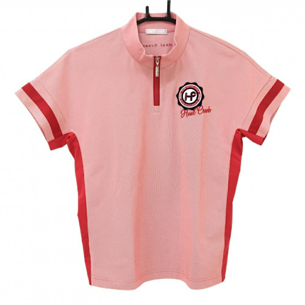 Heal Creek - 【美品】ヒールクリーク 半袖ハイネックシャツ レッド×白 ストライプ ハーフジップ レディース 40(M) ゴルフウェア Heal Creek