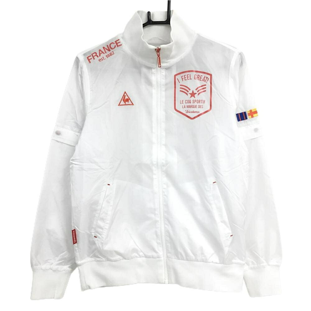 【新品】ルコックゴルフ 2WAYジャケット 白×レッド 袖着脱可 裏地メッシュ レディース L ゴルフウェア le coq sportif