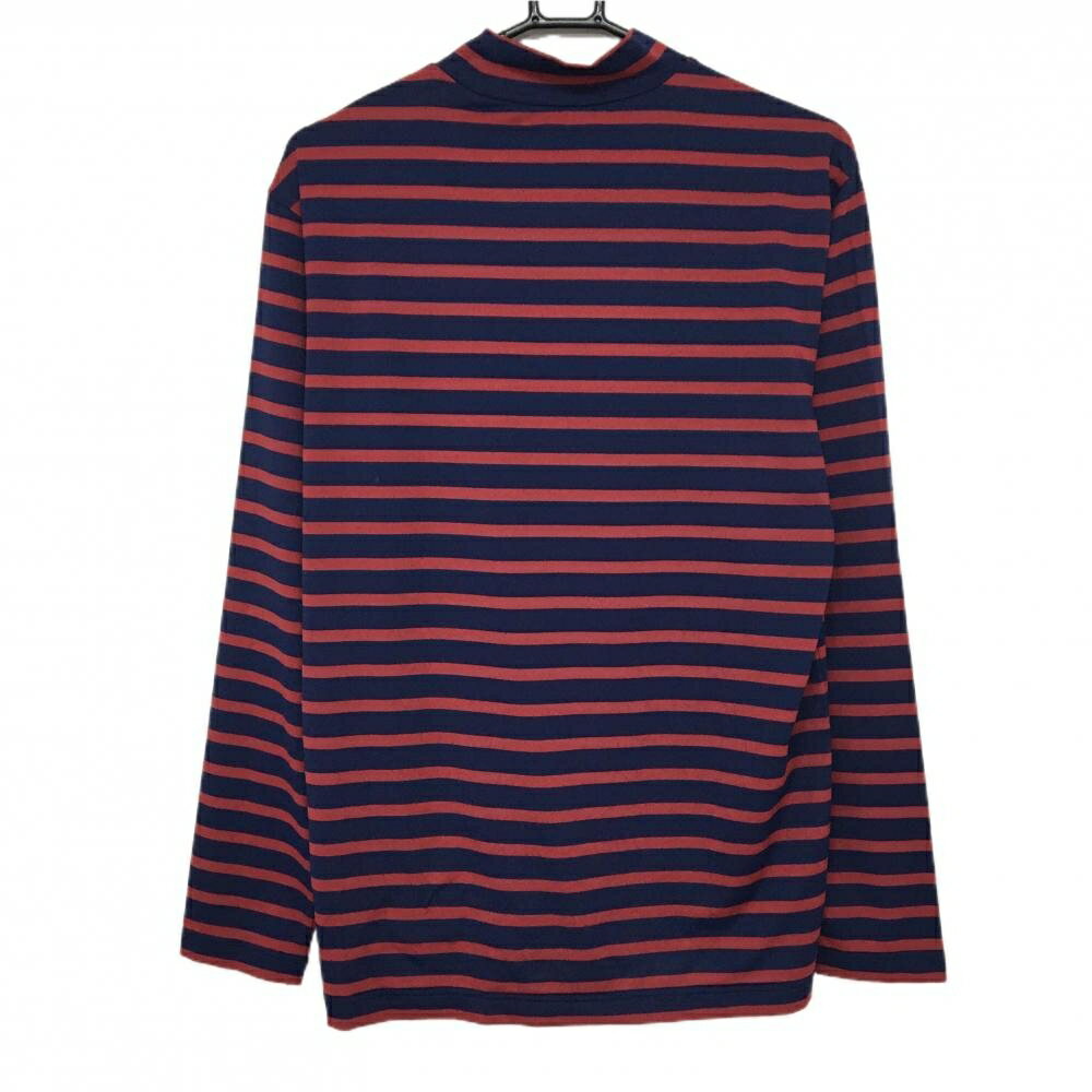 【新品】カステルバジャック 長袖ハイネックシャツ ネイビー×レッド ボーダー ネックロゴ刺しゅう メンズ 48(L) ゴルフウェア CASTELBAJAC