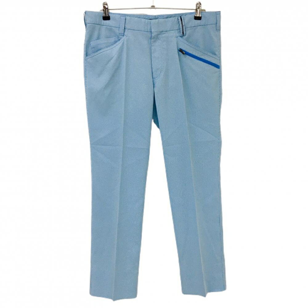 【美品】カッターアンドバック パンツ ライトブルー×白 チェック 凹凸生地 ストレッチ メンズ 88 ゴルフウェア CUTTER＆BUCK