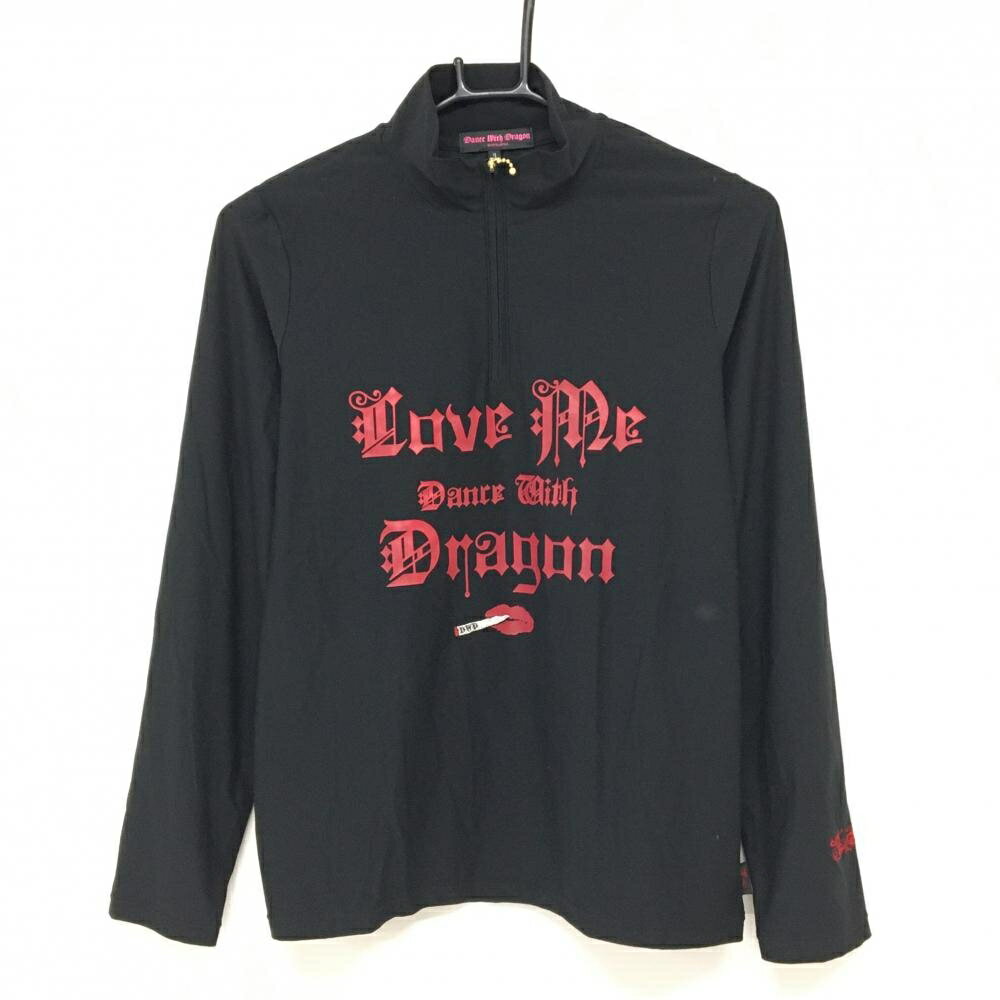 Dance with Dragon - 【美品】ダンスウィズドラゴン 長袖ハイネックシャツ 黒×レッド ハーフジップ レディース 3(L) ゴルフウェア Dance With Dragon