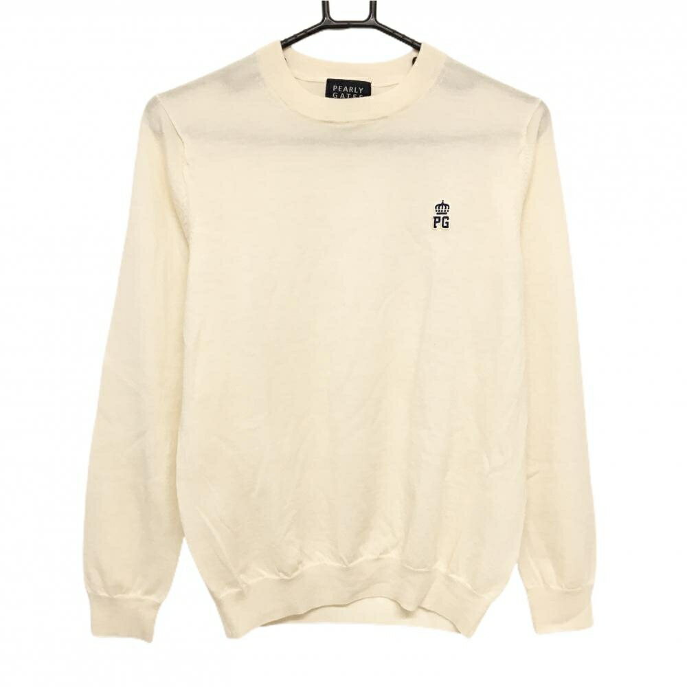 【超美品】パーリーゲイツ セーター 白 胸ロゴワッペン ウール100% メンズ 4(M) ゴルフウェア PEARLY GATES