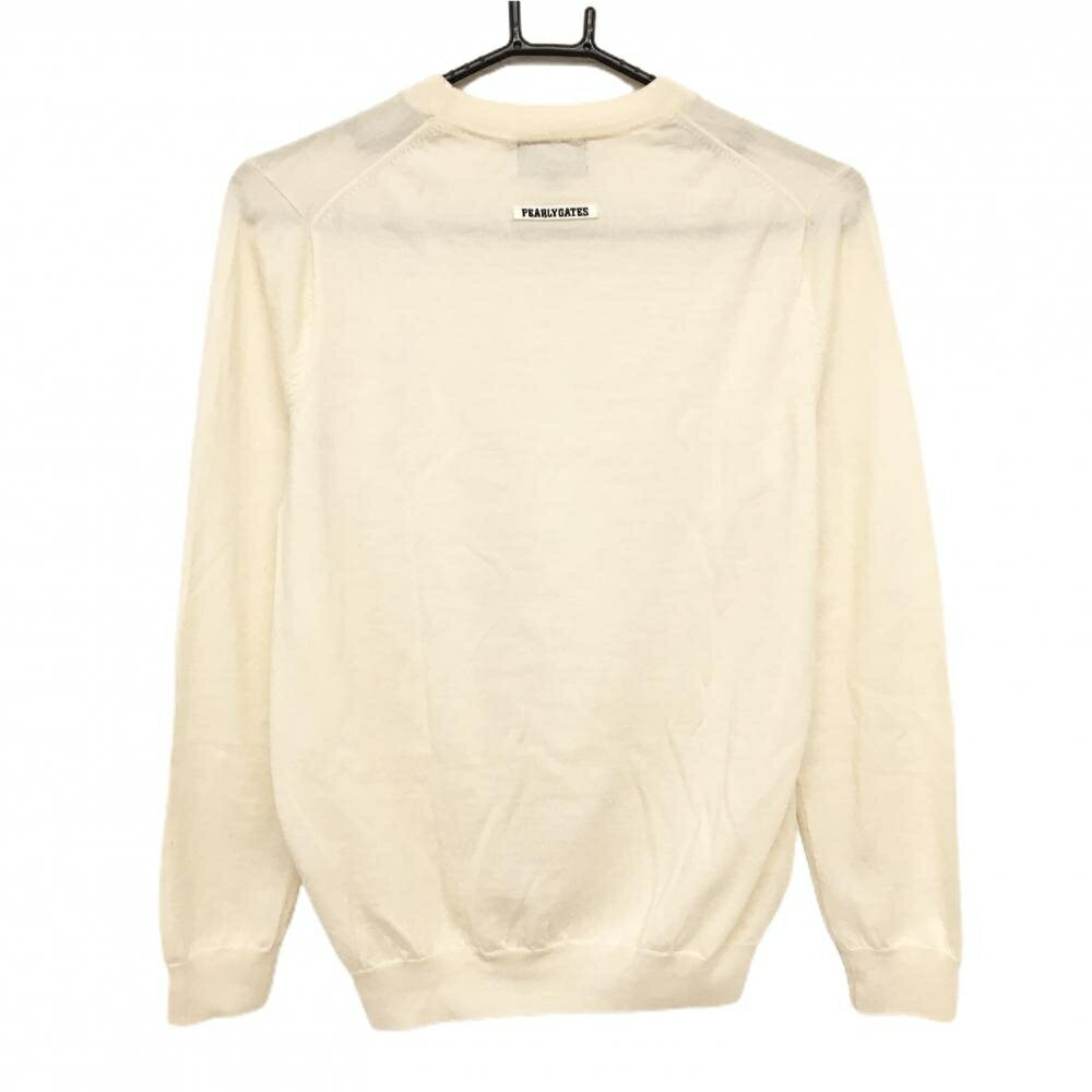 【超美品】パーリーゲイツ セーター 白 胸ロゴワッペン ウール100% メンズ 4(M) ゴルフウェア PEARLY GATES