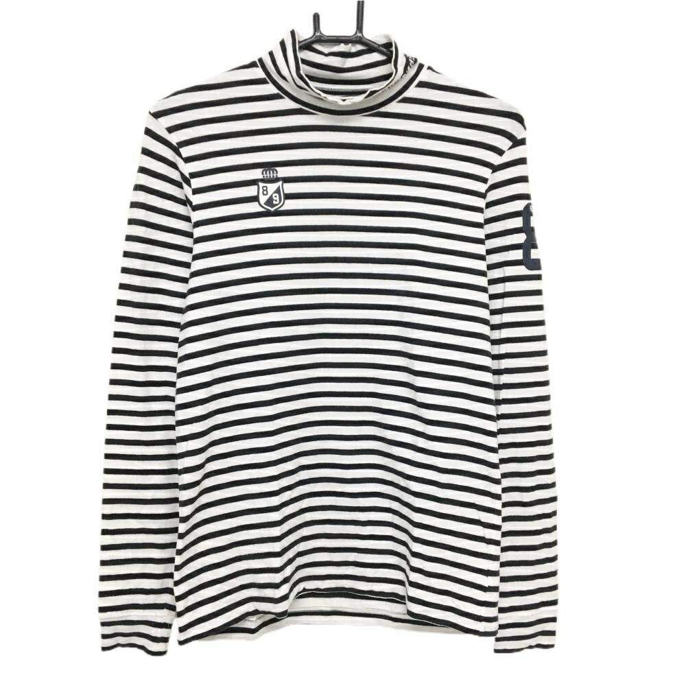 PEARLY GATES - パーリーゲイツ 長袖ハイネックシャツ 白×黒 ボーダー 微起毛 ストレッチ メンズ 4(M) ゴルフウェア PEARLY GATES