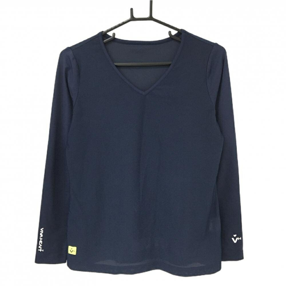 【超美品】ビバハート インナーシャツ ネイビー 身頃メッシュ Vネック レディース 42(L) ゴルフウェア VIVA HEART