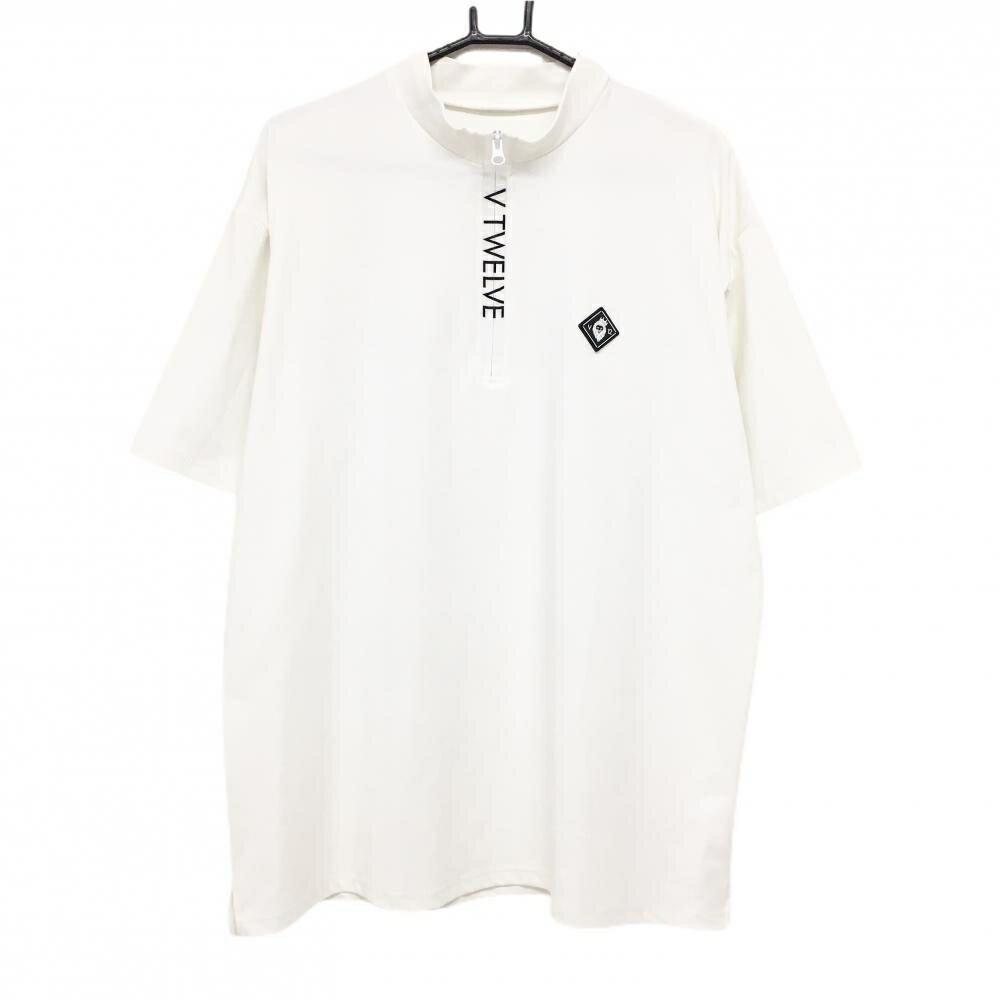【美品】V12 半袖ハイネックシャツ 白×黒 ハーフジップ 後ロゴ メンズ XXL ゴルフウェア 2023年モデル 大きいサイズ V12