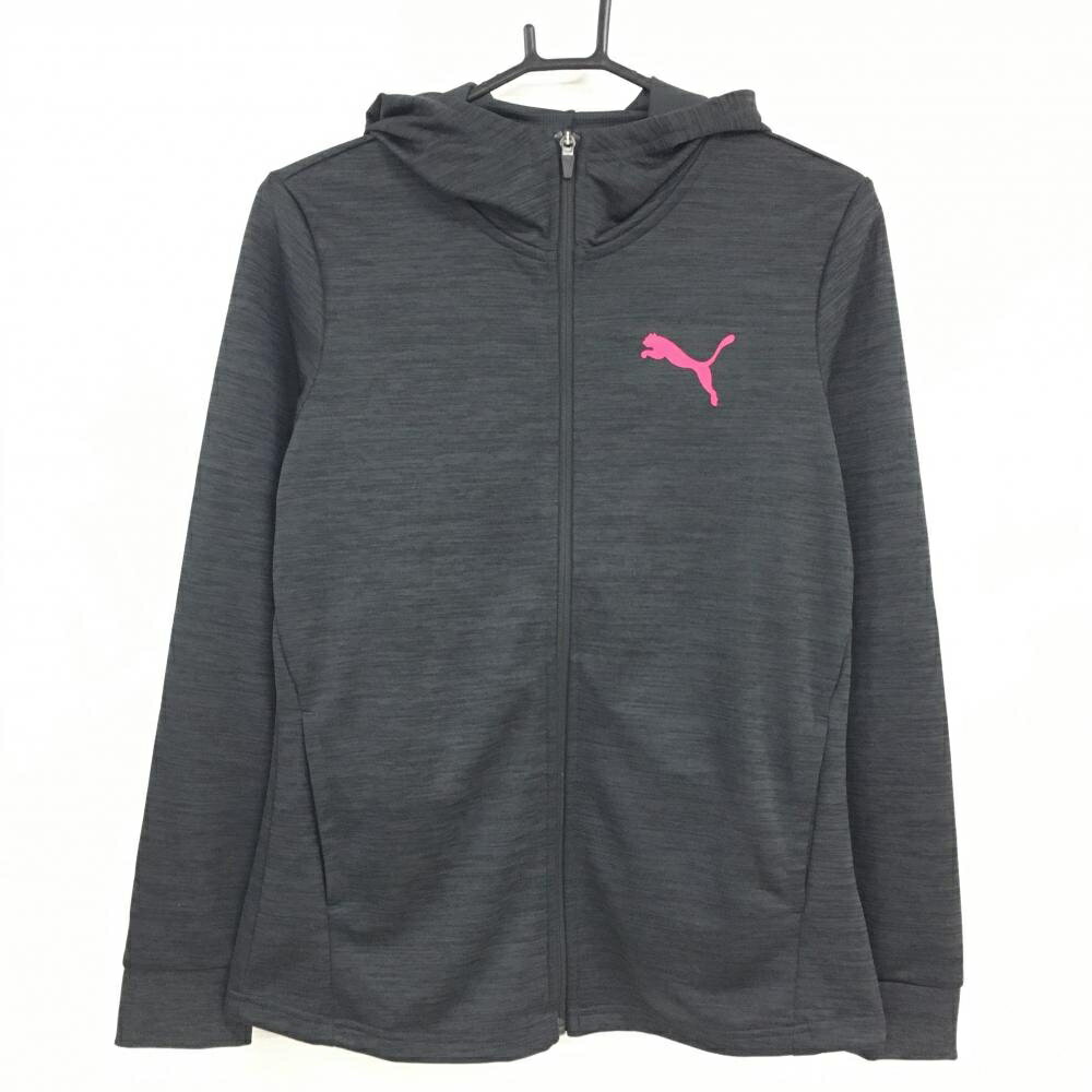 PUMA - 【超美品】プーマ ジップパーカー 杢黒 ロゴピンク レディース L ゴルフウェア PUMA