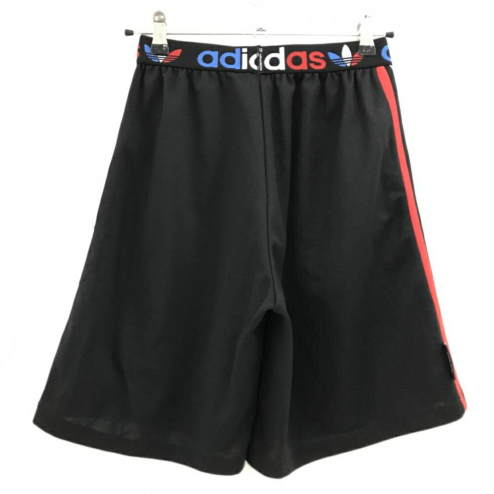 【超美品】アディダス ショートパンツ 黒 サイドトリコロールライン PRIMEBLUEウエストゴム レディース L ゴルフウェア adidas