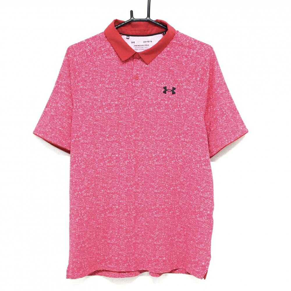 Shirts - 【超美品】アンダーアーマー 半袖ポロシャツ レッド×白 総柄 ロゴ黒 ストレッチ メンズ LG/G/G ゴルフウェア UNDER ARMOUR