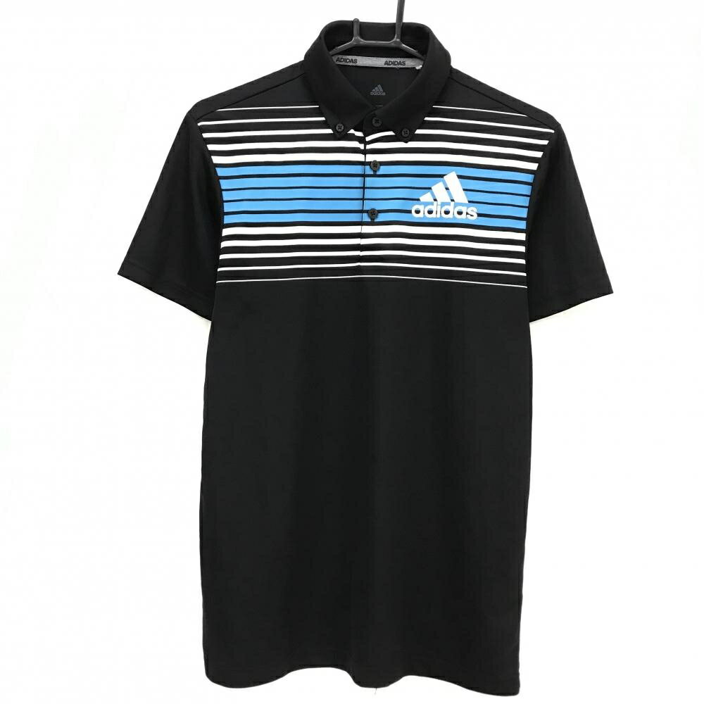 Rakuten - 【美品】アディダス 半袖ポロシャツ 黒×白 上部ボーダー ボタンダウン メンズ M ゴルフウェア adidas