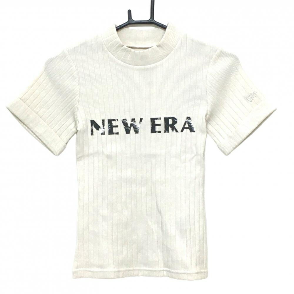 【新品】ニューエラ 半袖ハイネックシャツ ベージュ ストライプ織生地 ロゴプリント レディース SMALL ゴルフウェア New Era