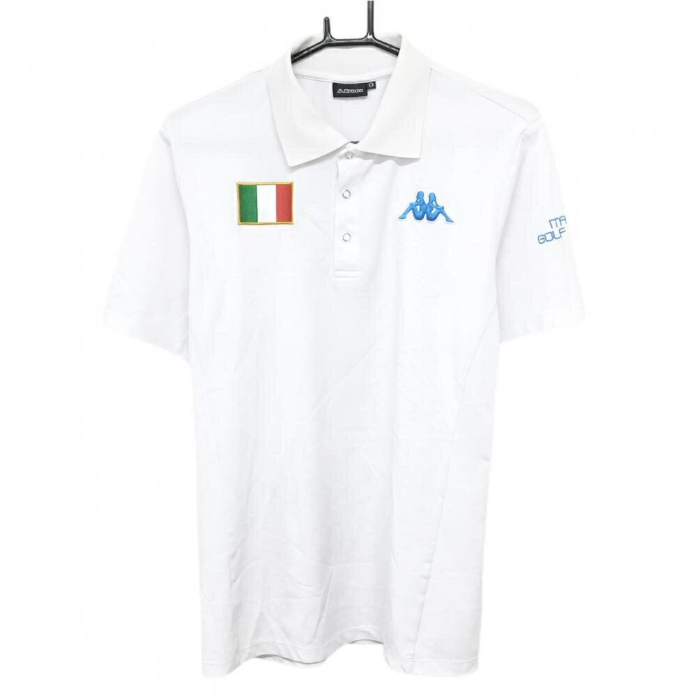 Kappa - カッパ 半袖ポロシャツ 白 ロゴブルー イタリア国旗 メンズ O ゴルフウェア Kappa