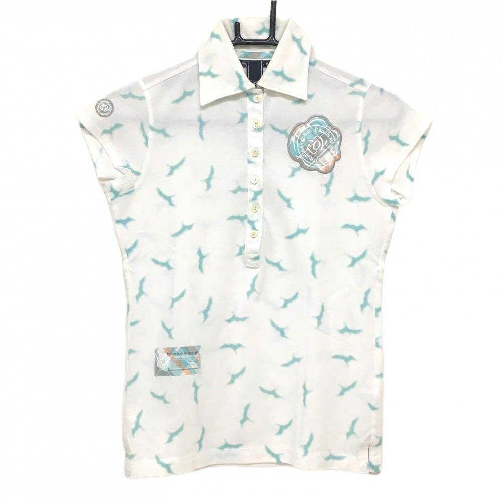 Untitled Sport - 【美品】ゾーイ 半袖ポロシャツ 白×ブルーグリーン系 総柄 レディース 38(M) ゴルフウェア ZOY