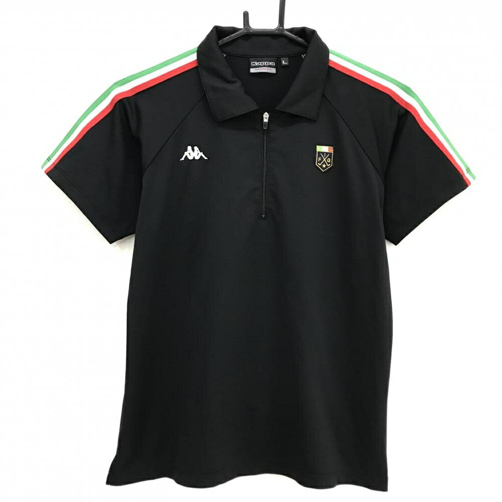 Kappa - 【超美品】カッパ 半袖ポロシャツ 黒 袖ライン ロゴ刺しゅう ハーフジップ レディース L ゴルフウェア Kappa