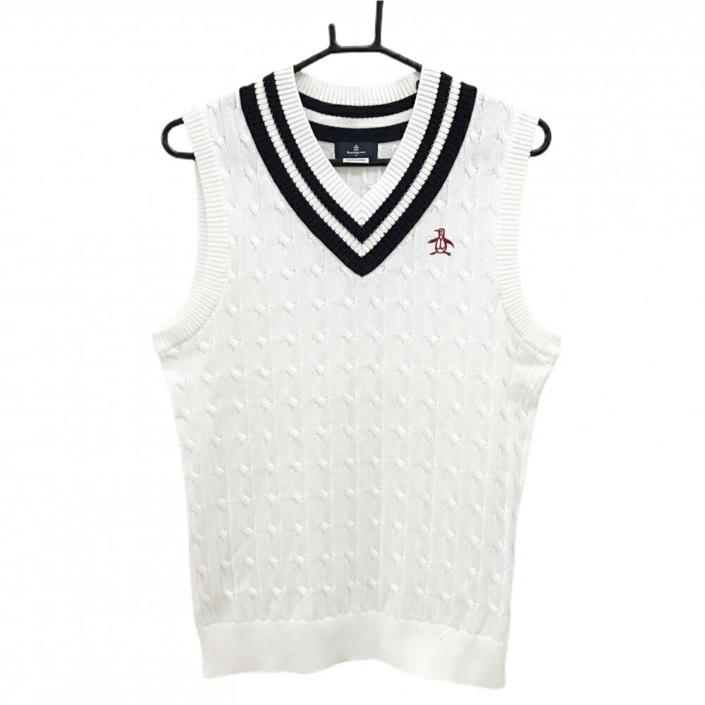 TAKEO KIKUCHI SPORT - 【超美品】マンシングウェア ニットベスト 白 ケーブル編み Vネック コットン混 メンズ M ゴルフウェア Munsingwear