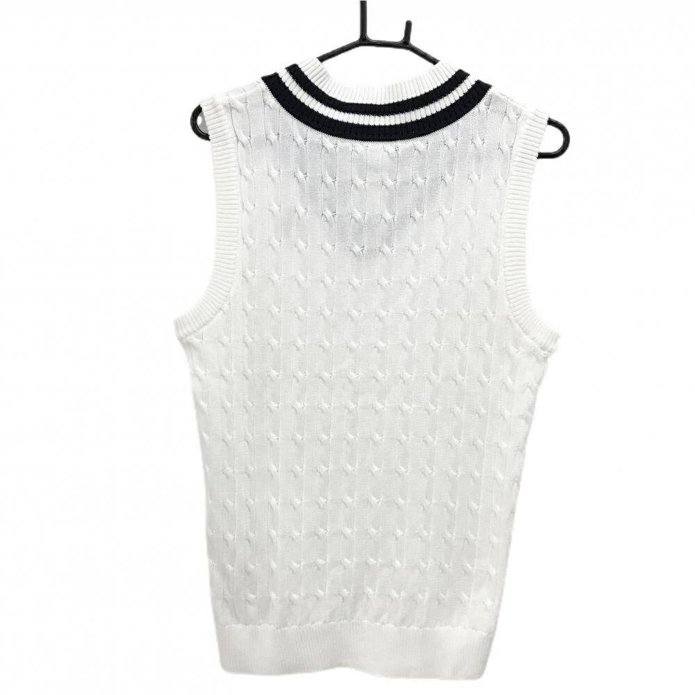 【超美品】マンシングウェア ニットベスト 白 ケーブル編み Vネック コットン混 メンズ M ゴルフウェア Munsingwear