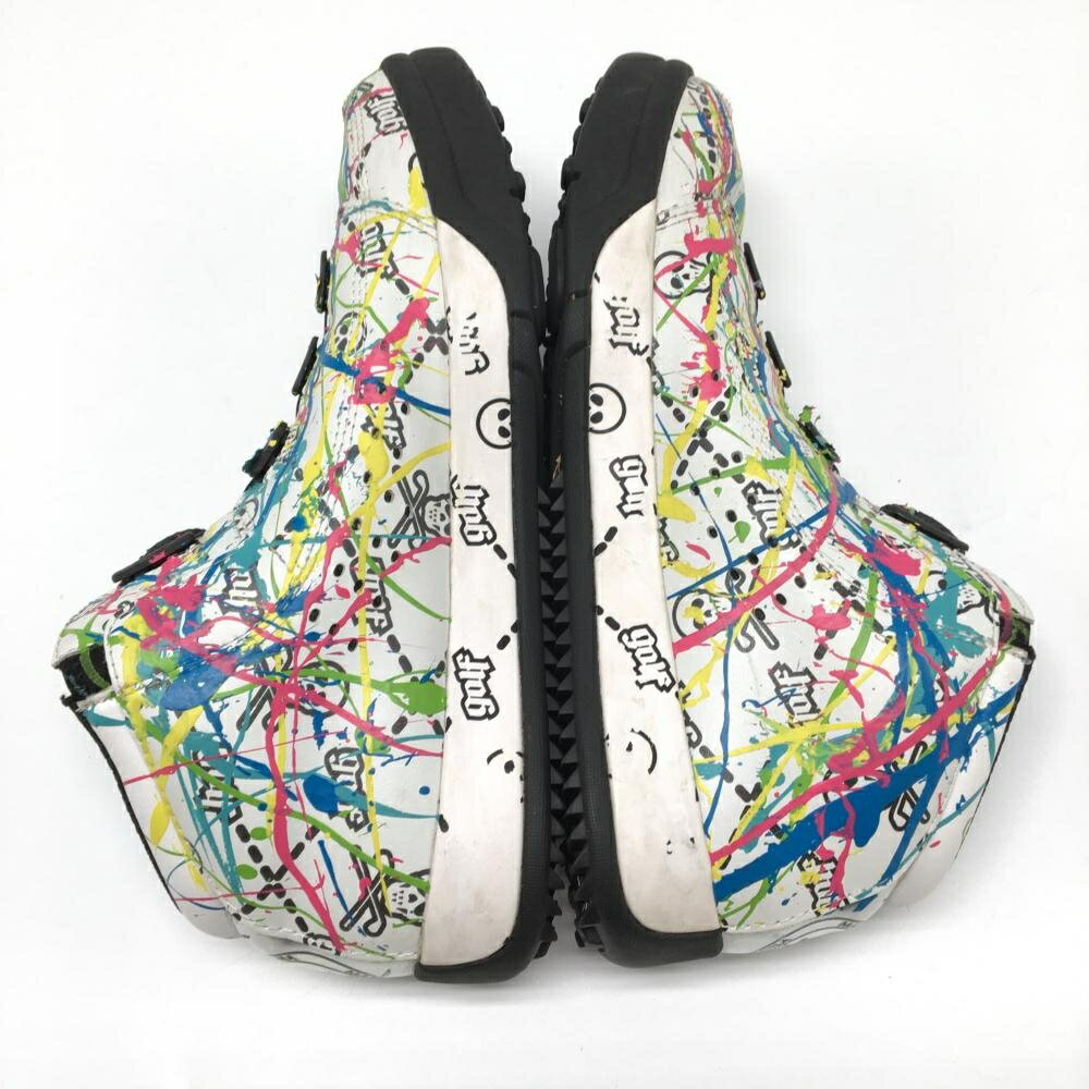 【美品】マークアンドロナ×gravis ハイカットゴルフシューズ 白×マルチカラー ペイント柄 スカル メンズ 25.5 ゴルフウェア MARK＆LONA