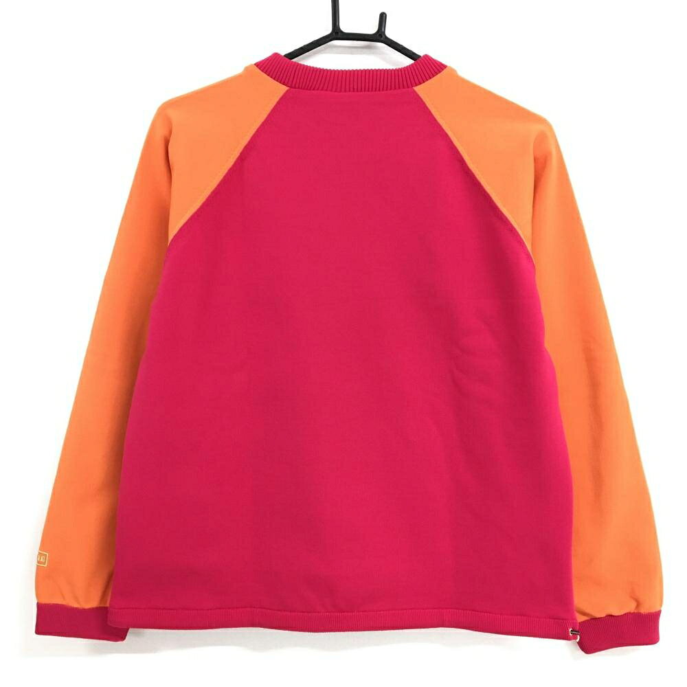 【超美品】マークアンドロナ 裏地付セーター ピンク×オレンジ ロゴゴールド レディース 40(L) ゴルフウェア MARK＆LONA