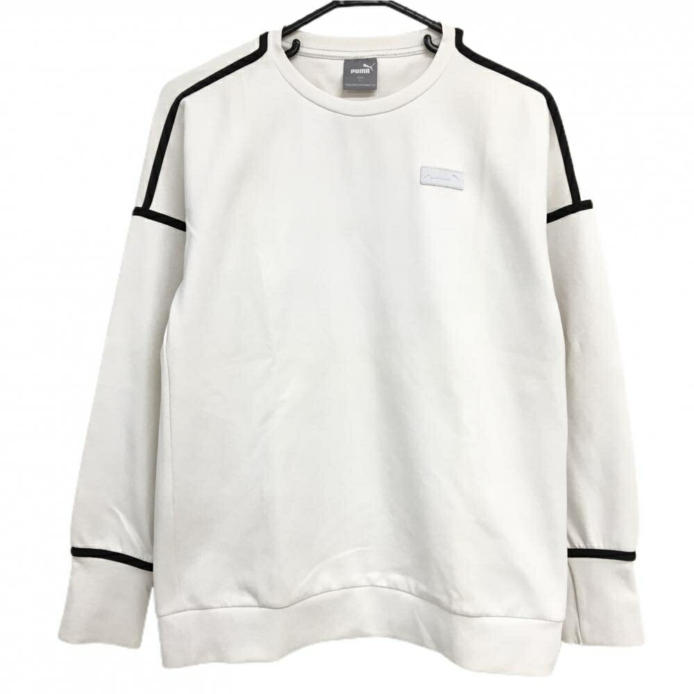 【美品】プーマ トレーナー アイボリー×黒 胸ロゴ レディース L ゴルフウェア PUMA