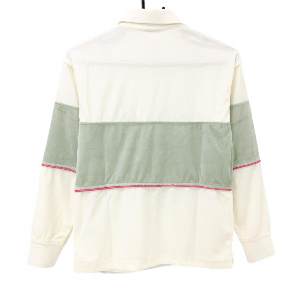 【未使用品】ニューエラ 長袖ポロシャツ アイボリー×ライトグリーン×ピンク 表微起毛 レディース SMALL ゴルフウェア New Era