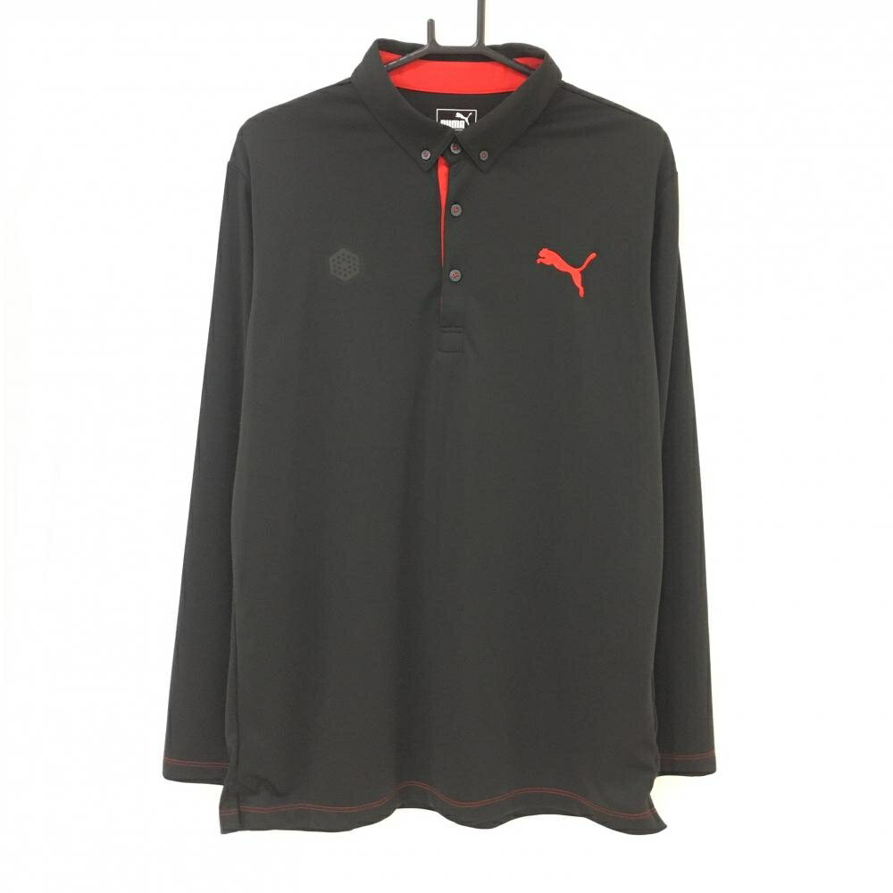 PUMA - 【超美品】プーマ 長袖ポロシャツ 黒×レッド ロゴ刺しゅう メンズ 3XL ゴルフウェア 大きいサイズ PUMA