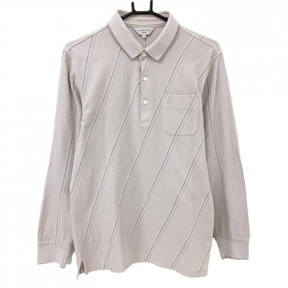 Shirts - ランバンスポール 長袖ポロシャツ ライトブラウン×ブラウン 斜めストライプ 胸ポケット メンズ 40(L) ゴルフウェア LANVIN SPORT