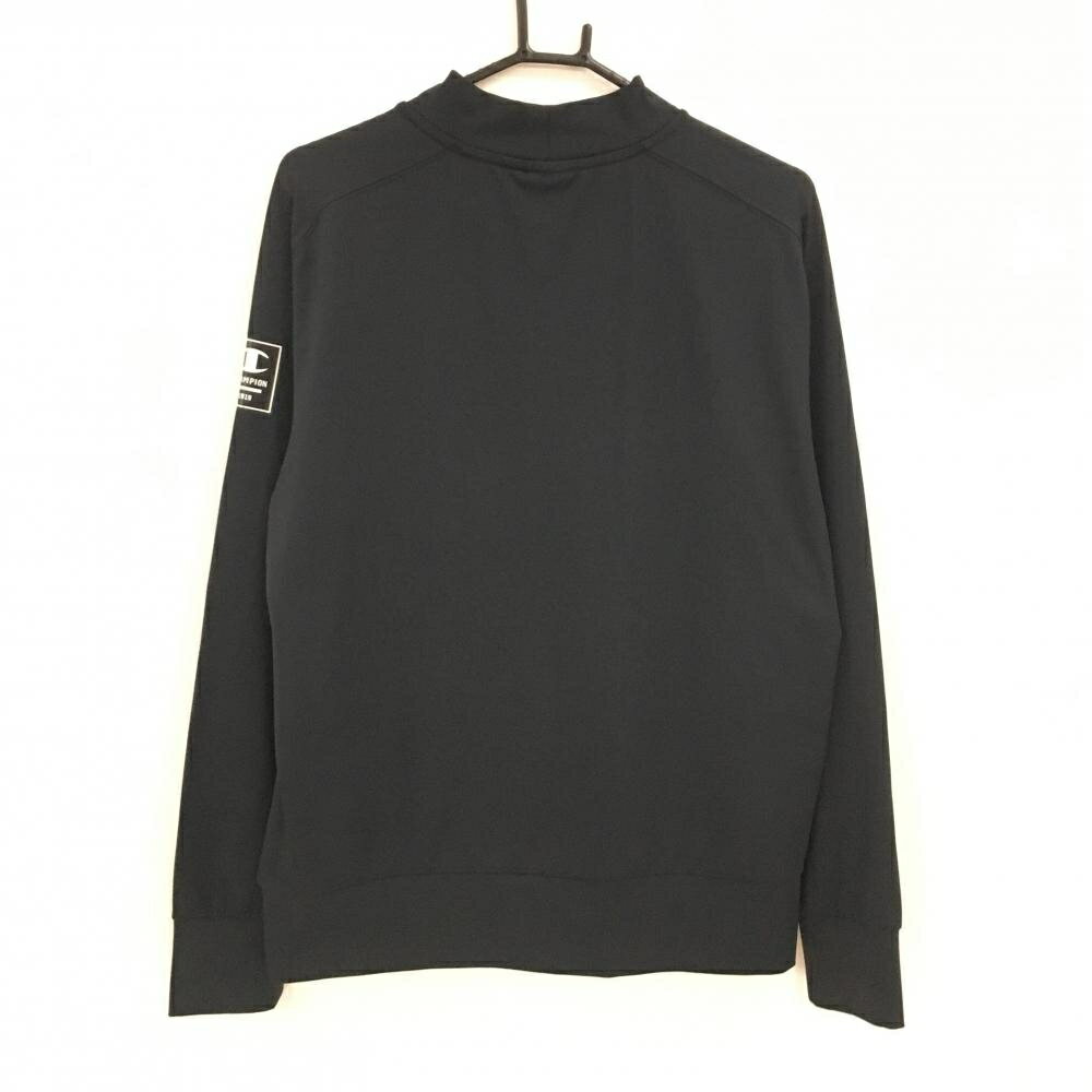 【超美品】チャンピオン 長袖ハイネックシャツ 黒 ロゴ白 メンズ LARGE ゴルフウェア Champion