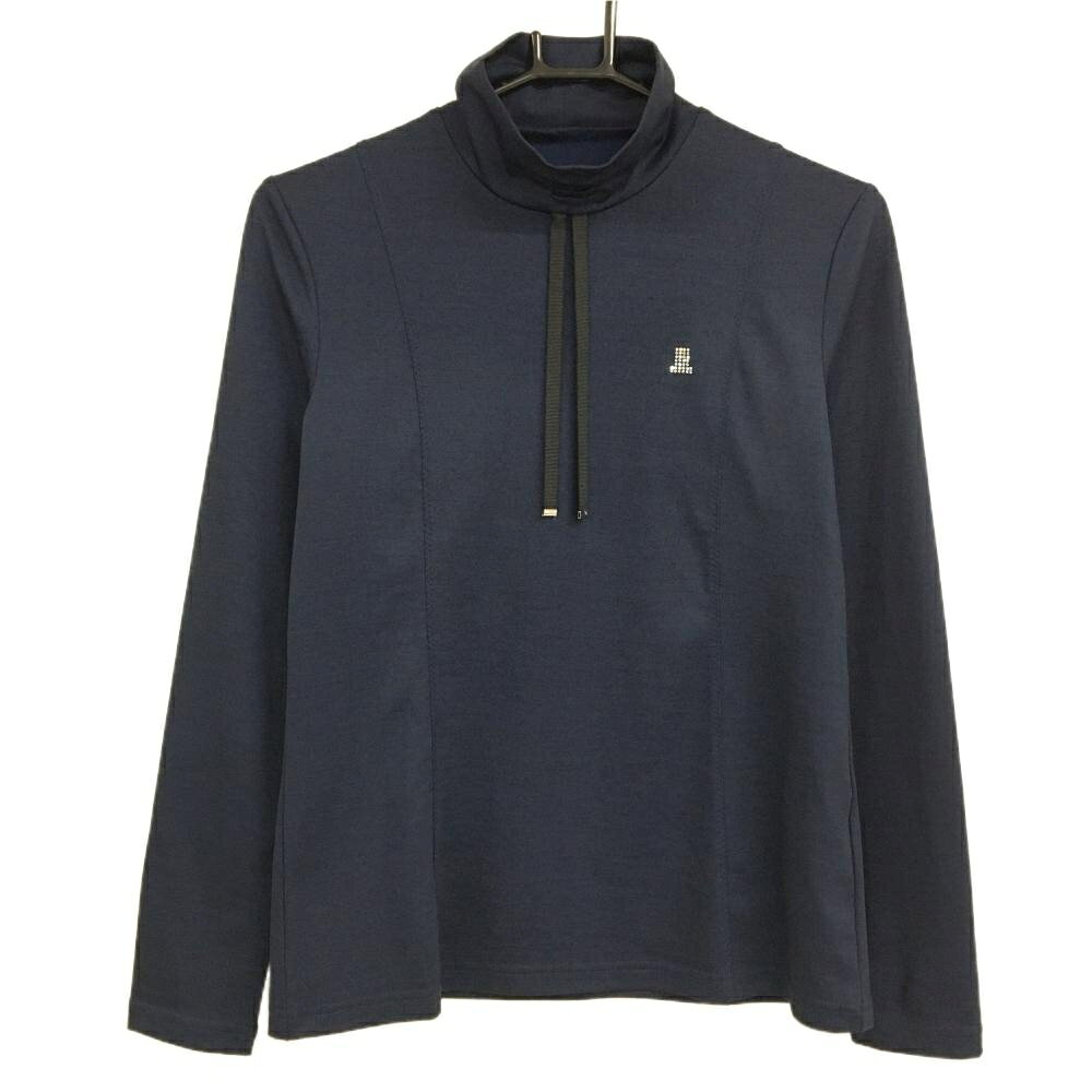 【新品】ランバンスポール 長袖ハイネックシャツ ネイビー ネックギャザー ラインストーン レディース 38(M) ゴルフウェア LANVIN SPORT