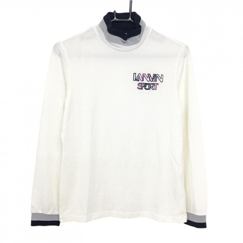 Rakuten - 【超美品】ランバンスポール 長袖ハイネックシャツ アイボリー×ネイビー×ライトグレー レディース 38(M) ゴルフウェア LANVIN SPORT