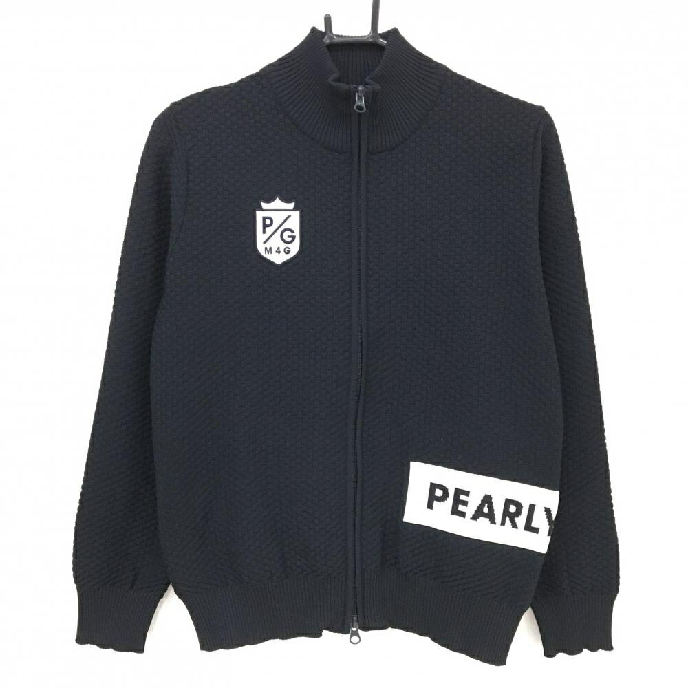 PEARLY GATES - 【美品】パーリーゲイツ ニットジャケット ネイビー×白 刺しゅうワッペン ブロックチェック風 レディース 1(M) ゴルフウェア PEARLY GATES