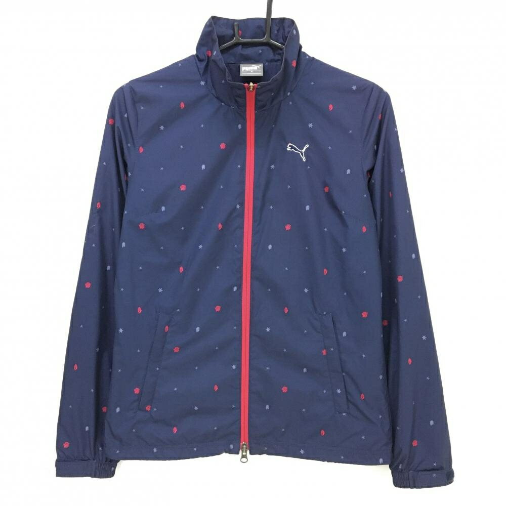 プーマ ジャケット ネイビー×ピンク 総柄 裏地メッシュ レディース M ゴルフウェア PUMA