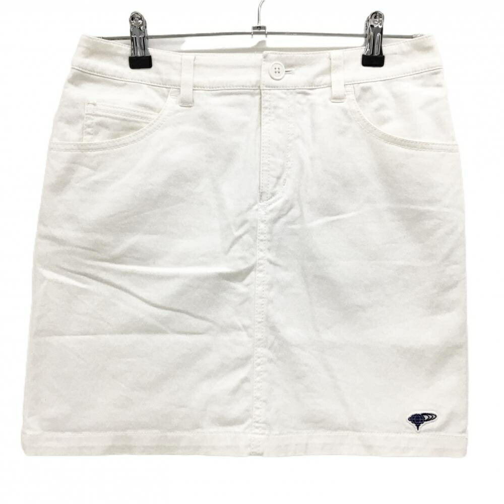 【美品】ビームスゴルフ スカート 白×ネイビー 後ろロゴプリント レディース L ゴルフウェア BEAMS GOLF